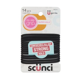 Scunci Black Gel Elastics, No-Slip Grip, Strong Hold-Ponytailers, 14 Pcs per Pack (3-Pack)