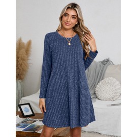JollieLovin Women Plus Size Sweater Dresses Long Sleeve 2025 Casual Fall Winter Crew Neck Tunic Dress with Pockets(5X,V6-NavyBlue)