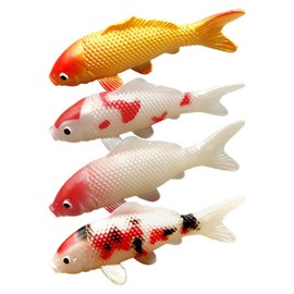 Happyyami Mini Koi Fish Goldfish Figurines, 4pcs Tiny Fish Aquarium Goldfish Koi Fish Figurines Realistic Artificial Carp Tea Pet Decor for Fairy Garden Pond Fish Tank