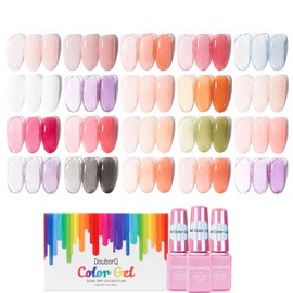 DouborQ 20 Colors Jelly Crystal Gel Nail Polish Set Nude Pink Red Purple White Black Green Orange Soak Off Nail Polish for Girls
