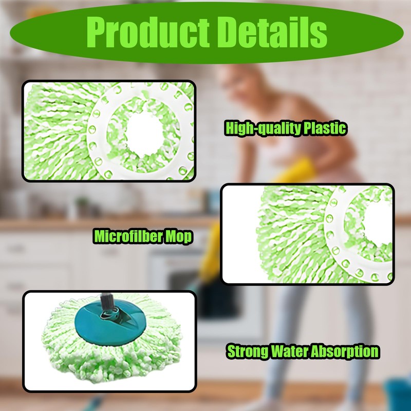 3pcs Mop Head Refills, Compatible with Spin Mop and Bucket