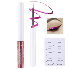 Chameleon Pink Glitter Liquid Eyeliner, Long-lasting Waterproof Multi-Dimensional Shimmering Effect, 2 Eyeliner Sticker, Sparkling Metallic Satin Eye Liner Pencil for Party & Stage Cosplay