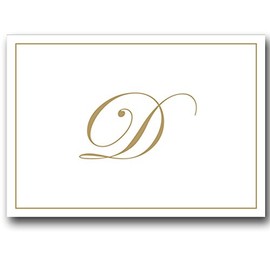 Gold Embossed Initial Note Cards Letter D Boxed Set of 8 Cards and Envelopes