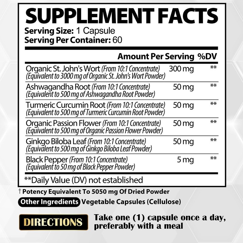 6in1 St. John's Wort Capsules Extract Supplement - Mood &