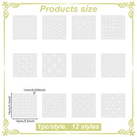 FREEBLOSS 14x14cm Acrylic Embroidery Stencils Sashiko Stencil Geometric Embroidery Patterns Stencils Sashiko Template for Hand Quilting and Embroidery