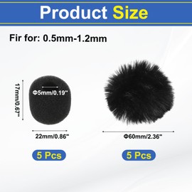 sourcing map Microphone Cover Mini Furry Windscreen Foam Mic Sponge 5mm with Black Cap for 0.5 to 1.2mm Microphone 1 Set