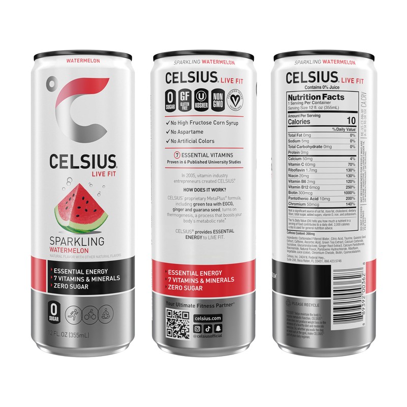 CELSIUS Sparkling Watermelon, Functional Essential Energy Drink 12 Fl Oz