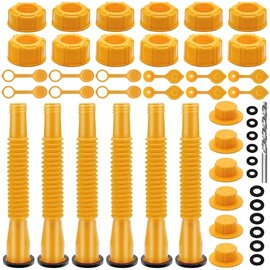 6 Kits 49pcs Can Spout Replacement Kit,Can Nozzle Replacement Kit for 1/2/5/10 Gal,Can Spouts for Old Style Tanks Easy to Install,with Screw Collar Caps, Spout Cover, Base Cap, Drill Bit