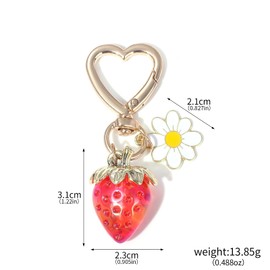ALICEEDG Strawberry Keyring, Bag Charms, Car Key Ring with Flower Leaf, Strawberry Keyring for Women Keychain Gift, Cute Key Fob Bags Charms, pink, Unit size