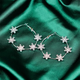 Pingyongchang Sterling Silver Snowflake Hoop Christmas Earrings Sparkly Cubic Zirconia Snowflake Winter Dangle Drop Earrings Funny Holiday Xmas Jewelry Gifts for Women-Hoop