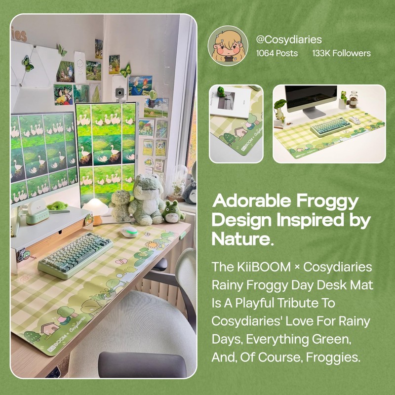 KiiBOOM X Cosydiaries Rainy Froggy Day Desk Mat, Non-Slip, 35.4’’