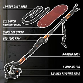 WEN DW5062 Variable Speed 5-Amp Drywall Sander with 15-Foot Dust Hose , Black