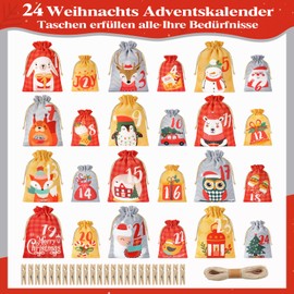 Advent Calendar for Filling, 2024 Advent Calendar to Fill Yourself, 24 Advent Calendar for Filling, Children, Large Fabric, 2 Sizes Advent Calendar Bags, Christmas Calendar for Filling Yourself