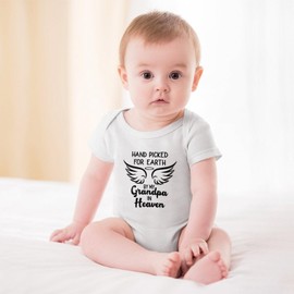 WOOYONGING Hand Picked for Earth By My Grandpa in Heaven Infant Boy Romper Short Sleeve Newbonr Outfit Baby Clothes