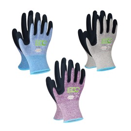 KANGLONGDA 7 Pairs Women Gardening Gloves, EN388 2131X Outdoor Protective Work Gloves with Breathable Micro-Foam Coating for Gardening, General Purpose, Courtyard, 3 Purple + 3Blue +1 Grey