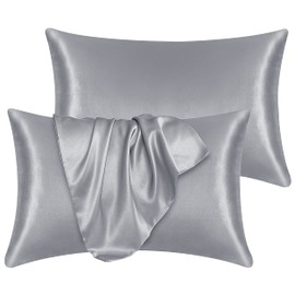 Yorkshire Bedding Satin Pillow Cases 2 Pack – Luxurious Grey Pillowcases For Hair and Skin Standard Size with Envelope Closure Hypoallergenic 50 x 75 cm