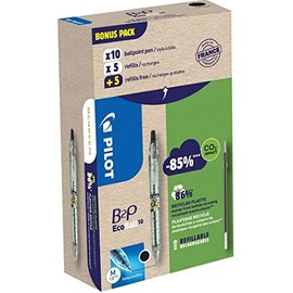 PILOT 94296 Bonuspack 10 Pens +10 Refill B2P, Ecoball Tip, 1 mm, Black, 32