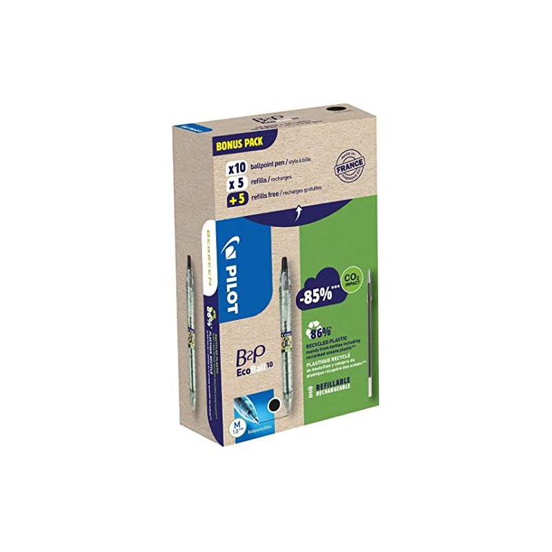 PILOT 94296 Bonuspack 10 Pens +10 Refill B2P, Ecoball Tip,