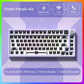 FKZ K75 Barebone Keyboard Kit,75% Hot Swap Tri-Mode Bluetooth 5.0/2.4G Wireless/Type-C Wired RGB Mechanical Gaming Keyboard Kit with Knob Screen Gasket PCB Mount Custom Keyboard DIY Kit (Purple)