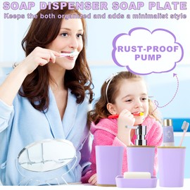 XLHOMO Light Purple Bathroom Accessories Set with Trash Can 12 Piece Bathroom Decor Toothbrush Holder,Toothbrush Cup,Lotion Soap Dispenser,Vanity Tray,Soap Dish,Toilet Brush,Qtip Holder