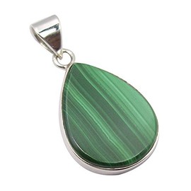 SilverStarJewel 925 Stamp Mother's Day Pure Sterling Silver Natural 15 x 20 mm Malachite Flat Pendant 3 cm, Metal Gemstone, Malachite