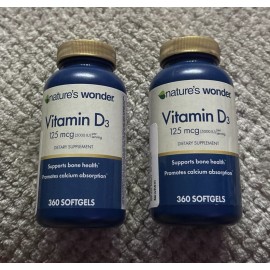 Nature's Wonder { 2 } Nature's Wonder ~  Vitamin D3 ~ 125mcg (5,000 IU) ~ 360 Softgels ~ Sealed