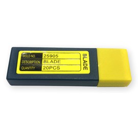 Excell BXB25905-20 Set of 20 Replacement Blades for the SD-259 Stretch Film Cutter; Packaged in Blue Plastic Box with Yellow Cap; Blade Dimensions 1.673 x 0.837 x 0.013 Inches (42.5 x 21 x 0.317 mm)