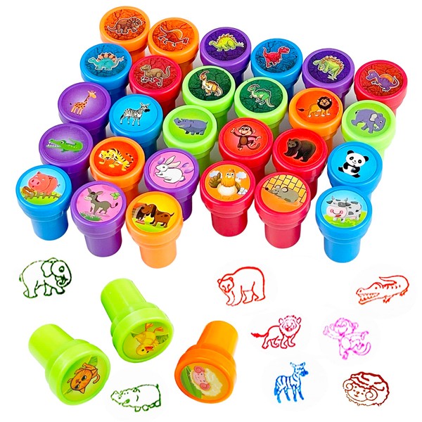 Firschoie 30 Pieces Children's Stamps, Animal Stamp Set, Multicoloured Self-Inking Dinosaur Stampers, Cute Toy Stamps for Children's Party Favor, Birthday Gift, Halloween Party Favour
