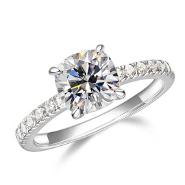 MOOSEA 2ct Cushion Cut Moissanite Rings for Women, D Color VVS1 Clarity S925 Sterling Silver 14K White Gold Plated Wedding Ring Lab Created Diamond Rings Moissanite Engagement Rings for Women Size 6