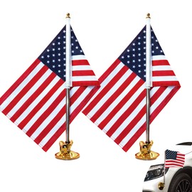 Anley US National Car Flag & Flagpole with Air Suction Mount - Outdoor Suction Cup Style Flag Pole for Car, Truck, Boat and Vehicle with American Flag (Set of 2)