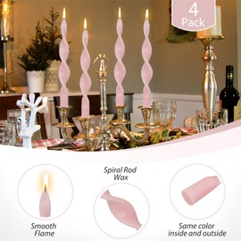 Spiral Taper Candle Pink Candlestick,Gedengni Cute Candle Stick Unscented Twisted Candlesticks Long Tapered Candles for Home Décor Weddings Festive Party(10INCH-17D4PC-PINK)
