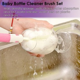 AKOAK 3 Pcs Sponge Ceaning Brush, Scratch Free Glass Cleaning Brush, 360 Degree Rotation, Deep Cleaning, Suitable for Goblets, Water Bottles, Kettles