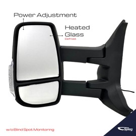 Spieg Driver Side Long Arm Mirror for 2015-2022 Ford Transit Cargo Van | Left Side View Mirror Assembly with Power Adj Heated Glass Manual Fold Turn Signal Light | Textured Cover 8 Pin Connector