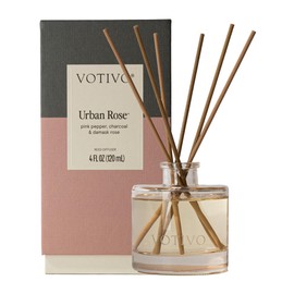 Votivo Urban Rose Signature Reed Diffuser | Floral Scented Home Fragrance Diffuser with Sticks, Reed Oil and Glass Bottle | Decorative Air Freshener for Home Decor | 4 oz