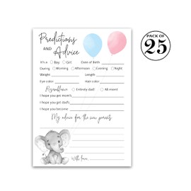GENDER REVEAL Prediction and Advice Cards - Pack of 25 - Elephant Blue or Pink Baby Shower Games, New Parents, Mom & Dad to be, Mommy & Daddy Message, Coed Shower Activity Keepsake Book G510-PDAV