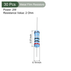YOKIVE 30pcs Metal Film Resistor 2Ω Resistor 2W 1% Tolerance Lead for DIY Electronic Projects 5 Color Bands 15.5+/-1 mm