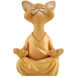 JFSM INC. 5" Whimsical Happy Cat Buddha Figurine – Zen-Inspired Resin Cat Statue – Meditating Animal Sculpture for Mindful Home or Office Decor – Peaceful Gift for Cat Lovers and Yoga Fans