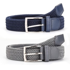 Radmire 2 Pack Elastic Braided Woven Canvas Belts for Men and Women (Blue+Grey, Large/36-38" Waist)