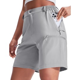 Haimont Hiking Cargo Shorts for Women, Quick Dry Lightweight Regular Fit Water Resistant Fishing Traveling, Light Grey, L