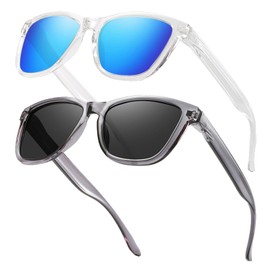 DAVBNM 2 Pairs Polarised Sunglasses Unisex Retro Clear Frame Classic Square Glasses UV Protection for Men and Women for Driving Hiking Fishing Sports