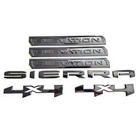 6Pcs Sierra Elevation 4x4 Emblems Truck Door Rear Tailgate Badge Nameplate Letter Decal Compatible with 2019-2025 Sierra 1500 2500HD 3500HD (Glossy Black)