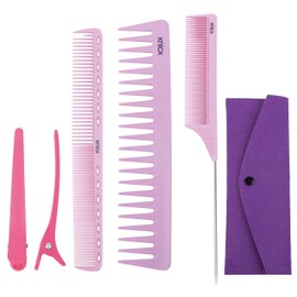 xnicx 6pcs Pink Professional Hair Combs Set - Carbon Fiber Barber Combs with Wide Tooth, Rat Tail for Parting, Teasing, and Styling Hair for Women and Men
