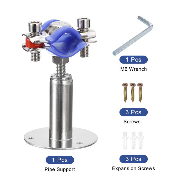 sourcing map Stainless Steel Pipe Supports Wall Mount Ceiling Mount