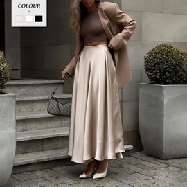 MGizo DtiSpectrum Elegant Women's Satin Long Skirt with High Waist and Elastic Belt, Silk Maxi Skirt, Suitable for Wedding, Cocktail Party, Business, black