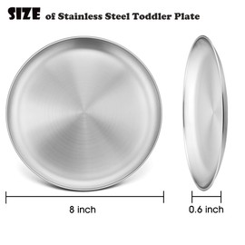 LIANYU 6-Piece Kids 18/8 Stainless Steel Plates, 8 Inch Toddler Metal Round Dinner Plates, Kids Children Dishes for Serving Outdoor Camping, Matte Finished, Dishwasher Safe