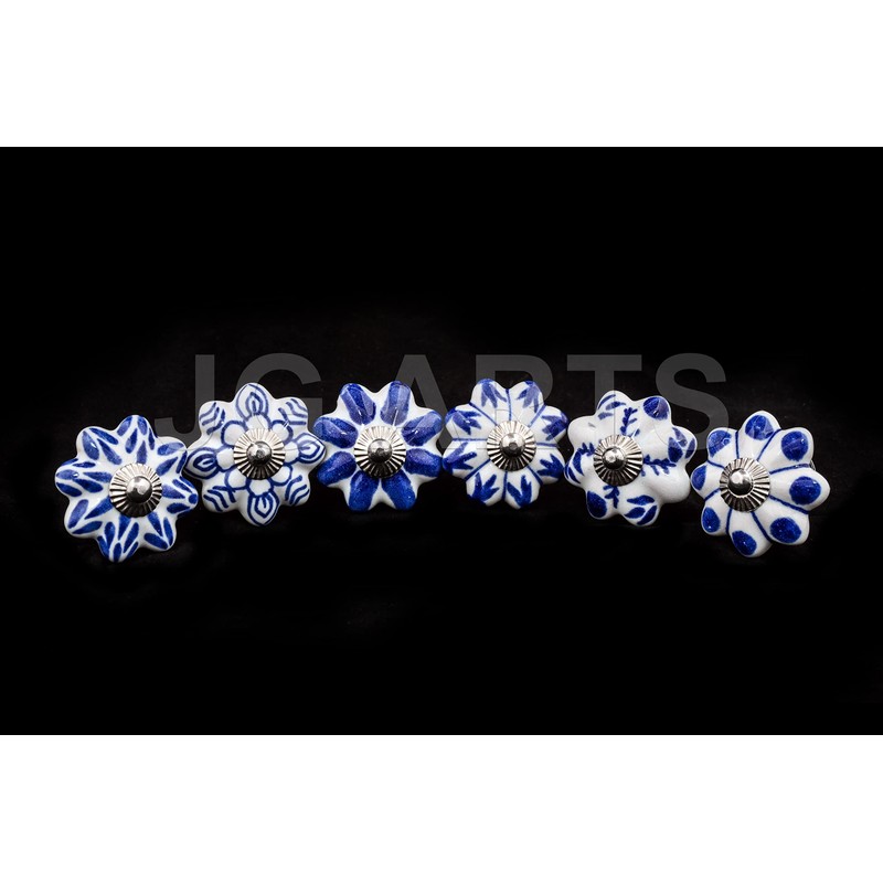 Jaipur Market 6 Count Decorative Ceramic Drawer Pull Knobs Blue