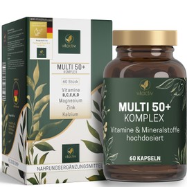 Vitactiv MULTI 50 Plus Multivitamin Complex People from 50 - Vitamins, Minerals, Trace Elements - Vitamin B, C, E, K, D, Magnesium, Calcium, Zinc - High Dose, Hormone-Free, Iodine-Free - 60 Capsules