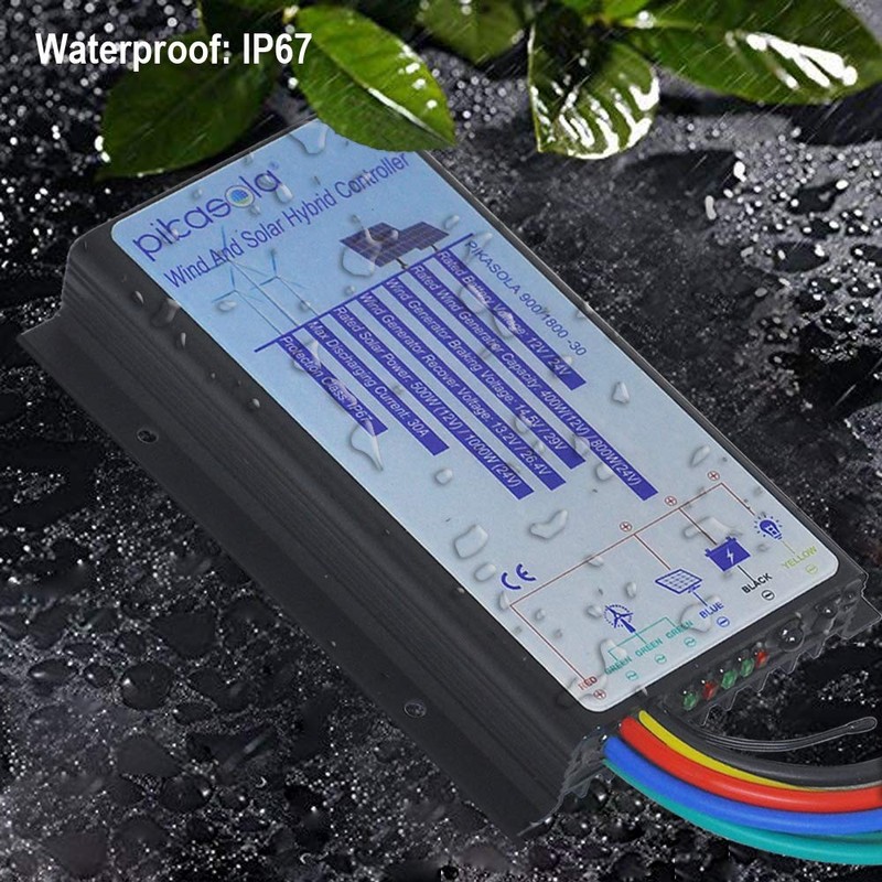 Pikasola Hybrid Wind & Solar Controller for 12V/24V Battery Auto,