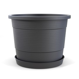 Plastard Blumentopf Terra Ø 35 cm Anthrazit mit Untersetzer, wetterfester Pflanzkübel, Pflanztopf, Blumenkübel, Übertopf für Innen & Außen aus Kunststoff mit Überlauf