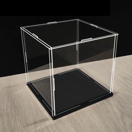 IDAFSA Clear Acrylic Display Case, Assemble Cube Display Box Stand with Black Base, Dustproof Protection Showcase for Collectibles Memorabilia Figurines (6x6x6 inch; 15x15x15cm)